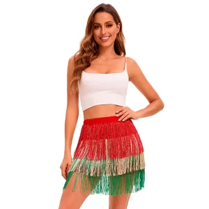 Women Bohemian Fringe Skirt Colorful Tassel Latin Dance Outfit Performance Wear Festival Halloween Character Costume