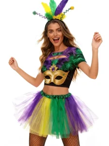 Women Carnival Costume Sequin Feather Dance Outfit Two Piece Set Stage Performance Costume Festival Parade Wear