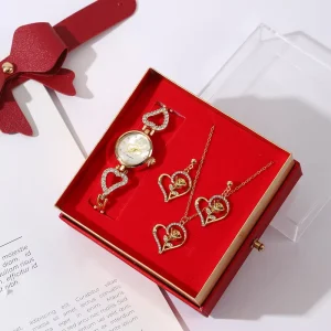 Women Gold Watch Earrings Necklace Jewelry Gift Set Luxury Quartz Valentine Mother Day Birthday Anniversary