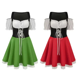 Women Oktoberfest Beer Costume Lace up Bodice Short Dress German Festival Stage Wear Plus Size Color Options