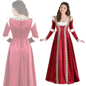 Women Queen Costume Dress, Polyester, Christmas Court Style, Victorian Royal Cosplay Party Outfit