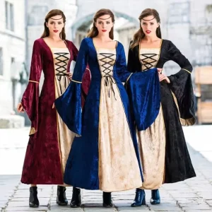 Women Renaissance Deluxe Velvet Dress Victorian Medieval Long Dress Retro Fancy Gown Halloween Cosplay Costume Plus Size