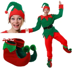 Women’s Adult Christmas Elf Costume Green Red Fancy Dress Skirts for Festival Party School Performance Carnival Winter