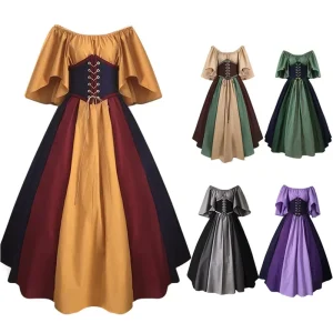 Women’s Adult Medieval Costume 5 Colors Vintage Victoria Lace up Fancy Dress Christmas Carnival Parties Anime Conventions