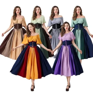 Women’s Adult Medieval Costume 6 Colors Vintage Victoria Lace up Fancy Dress Christmas Carnival Parties Anime Conventions