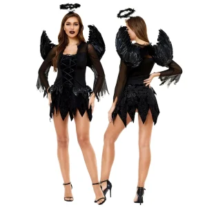 Women’s Angel Wings Costume Halloween Carnival Performances Dress Adult Sexy for Cosplay Party