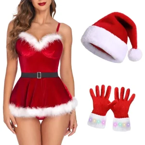 Womens Christmas Dress up Cosplay 5pcs Christmas Sexy Costume for Holiday Party Celebration