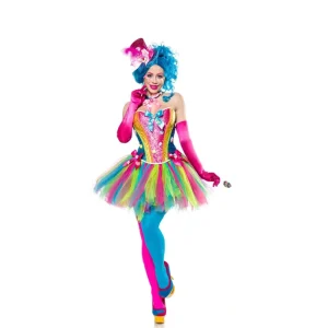 Women’s Colorful Clown Tutu Costume Set with Glitter Corset and Accessories for Halloween Party