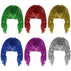 Women’s Colorful PVC Foil Disco Party Wig Cosplay Masquerade Ball Decorations Stage Dancing Carnival Silk Party Decorations