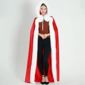 Women’s Gothic Fantasy Halloween Comfortable Soft Ankle Length Warm Hooded Feather Material Custom Color Cosplay Shawl Custom