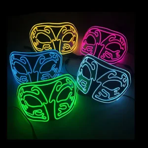 Women’s LED Glowing Half Face Mask Light Up Neon Ball Decor for Masquerade Dance Halloween Costume Props