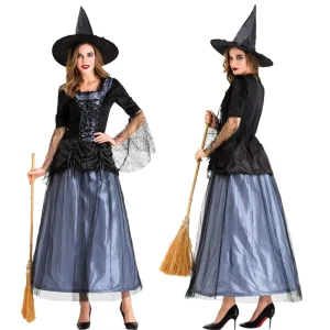 Women’s Sorceress Witch TV & Movie Costume for Adults’ Halloween Party Cosplay & Fancy Dress Outfit Polyester Hat & Dress