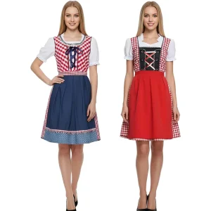 Women’s Themed Party German Traditional Beer Festival Red Plaid Bar Waitress Beer Maid Cosplay Dress Costume TRAD-006