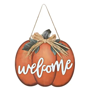 Wood Hanging Door Hanger Pumpkin Welcome Sign for Front Door Thanksgiving Holiday Decor