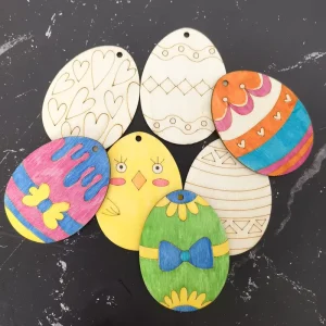 Wooden Easter Ornaments DIY Hand Painted Wooden Egg Decorations for Kids Easter Party Crafts Dropshipping