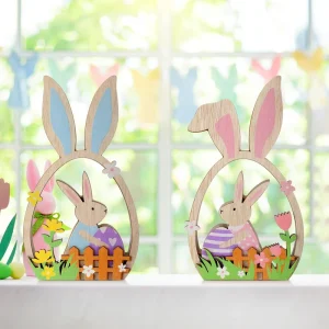 Wooden Easter Party Decoration Rabbit Table Ornaments Home Decor Easter Hanging Decoration Sets Decor Wooden Craft