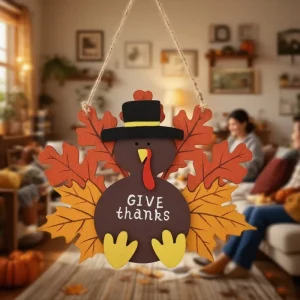 Wooden European Style Thanksgiving Turkey Leaves Door Hanger Autumn Home & Outdoor Entrance Decoration