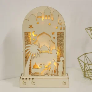 Wooden Festive Lighting Pendant Muslim Decorative Wall Hanging Decoration for Eid Mubarak Home Ornament