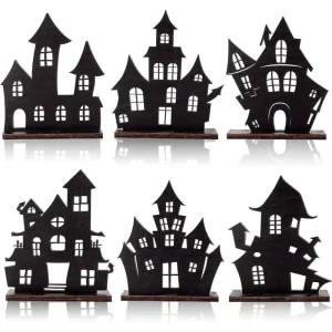 Wooden Halloween Decorations Ornaments Black Castle Bat Pumpkin Witch Indoor Home Party Wooden Decoration