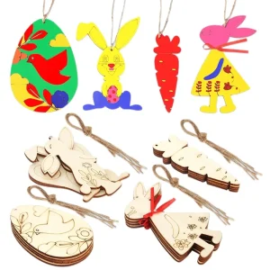 Wooden Hanging Woodland Animal Ornaments Children DIY Colorful Painted Wood Hanging Decorations for Easter