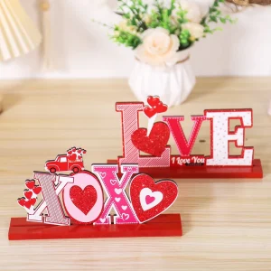 Wooden Heart Decor Romantic Valentine’s Day Tabletop Decorations Wooden Table Sign for Mother’s Day