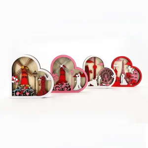 Wooden Heart Shape Couple Ornament Laser Cut Eiffel Tower Bike Sculpture for Valentine’s Day Wedding Anniversary Gift