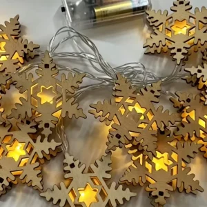 Wooden Hollow Snowflake LED String Lights Christmas Decoration Warm Light for Festive Atmosphere Setting Decoration Lights