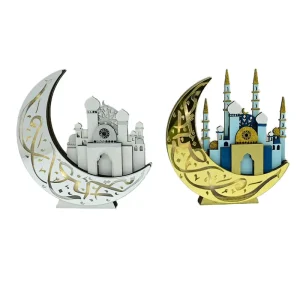 Wooden Islamic Festival Decorations Moon shaped Lights Muslim Party Supplies