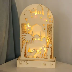 Wooden LED Ball Lamp Muslim Festival Ramadan Decorative Lamp Eco friendly Waterproof Large Size Indoor Tabletop Atmosphere