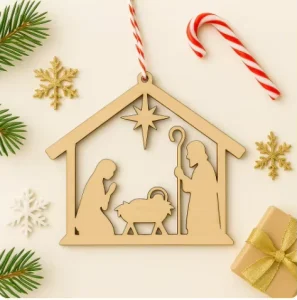 Wooden Nativity Christmas Tree Hanging Ornament