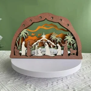 Wooden Nativity Scene Centerpiece Christmas Holy Night Decor Religious Holiday Ornament Gift