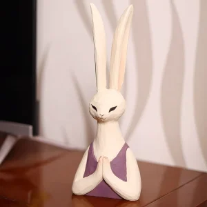 Wooden Ornament Blessing Rabbit Hand carved Wooden Handicraft Gift Wood Carving Art Rabbit Ornament Souvenir Gift