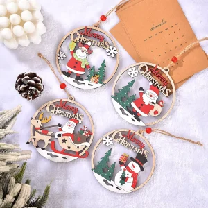 Wooden Santa Christmas Ornaments Rustic Eco-Friendly Hanging Decorations