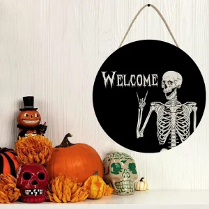 Wooden Skeleton Wall hang Crafts Tag Scary Halloween Decoration Pendant