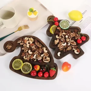 Wooden Tray Christmas Cutlery Tray Cute Home Wooden Fruit Plate Cake Dessert Partition Wooden Plate