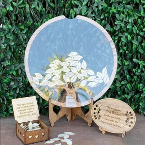 Wooden Wedding Creative Willow Leaf shaped Check in Desk Card Box Guest Book Desktop Board for Birthday Party