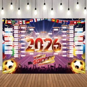 World Soccer Schedule Poster Banner 48 Team Collection 2-in-1 Digital Printed Backdrop Background for Football Fans