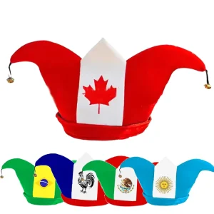 World Sports Cup Jester Hat Country Flag Joker Cap Soft Plush Carnival Hat for Soccer Fans Party Festival Costume Accessories