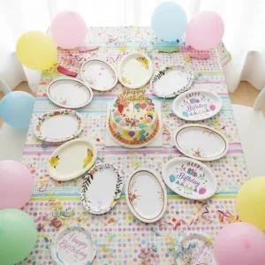 XDFPAK Disposable Eco Friendly Oval Shape Birthday Party Set for Kids with Decorations