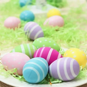 Xieli Easter Decorations Colorful Plastic Egg with Dots and Stripes Hanging Ornaments Easter Party Favors