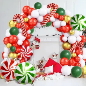 Xmas Candy Balloon Arch Garland Set Mixed Foil Latex Balloons Christmas Holiday Home Decoration