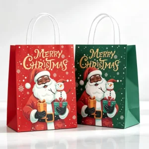 Xmas Gift Wrap Kraft Paper Bags Portable Handle Bags for Christmas Presents Souvenirs