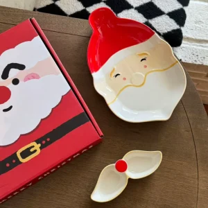 Xmas Red Hat Split Compartment Porcelain Tray for Christmas Party Candy Cookie Nut & Appetizer Serving