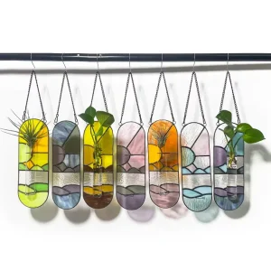 YAPPIE Art Deco Painted Window Planter Stained Glass Suncatcher Propagation Wall Tubes Air Plant Holders Crystal Decor