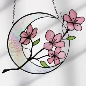 YAPPIE Flower Moon Suncatcher Art Deco Dreamcatcher Purple Lotus Crystal Moon Wall Decorations Celestial Stained Glass Sakura