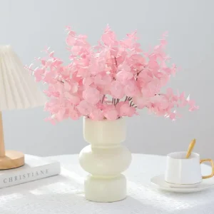 YL Artificial Eucalyptus Pink White Leaves Wedding Thanksgiving Indoor Outdoor Eco Friendly Floral Arrangement Decor