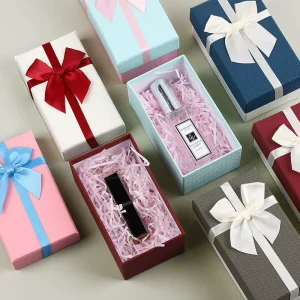 YZ Luxury Square Bowknot Rigid Coated Paper Box with Vanishing Printing Recyclable Gift Box for Lipstick Perfume