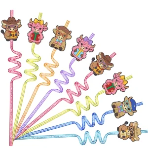 Yak Animal Themed Spiral Glitter Straw Plastic PVC Waterproof Customized Color Size 2D 3D LOGO Christmas Party