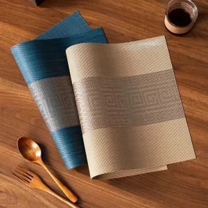 Ychon Chinese Style Rectangle Table Mat Heat Insulated Placements Waterproof Stocked PVC Table Mats for Dinning Table Home Use