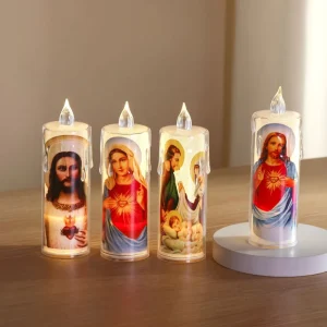 Yellow Acrylic LED Candles 3*AG13 Battery Customizable Design for Religious Festival Prayer Home Decoration Birthdays Parties